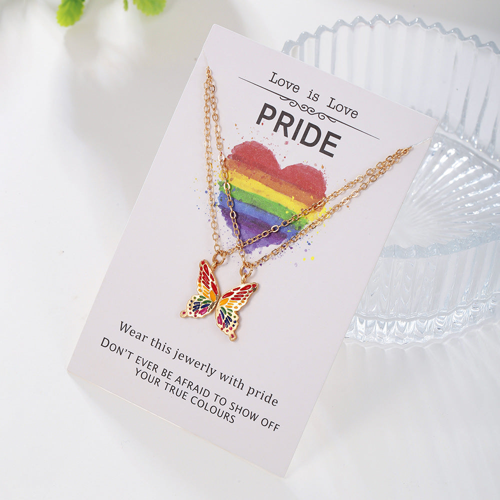 Collares de mariposa de color arcoíris de aleación al por mayor 2 uds.